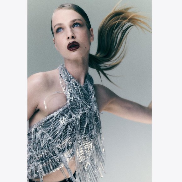 BLOGGER'S FAVE! Zara Sequin Wrap Halter Top NWT - Picture 4 of 14